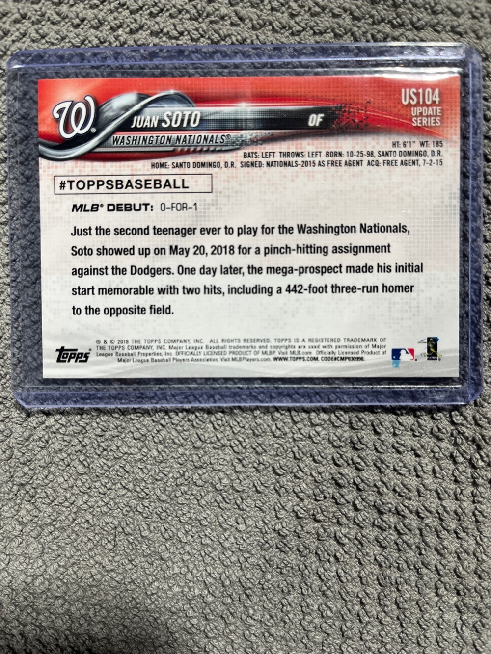 2018 Topps Update Juan Soto Rookie Debut (RC) - Picture 2 of 2